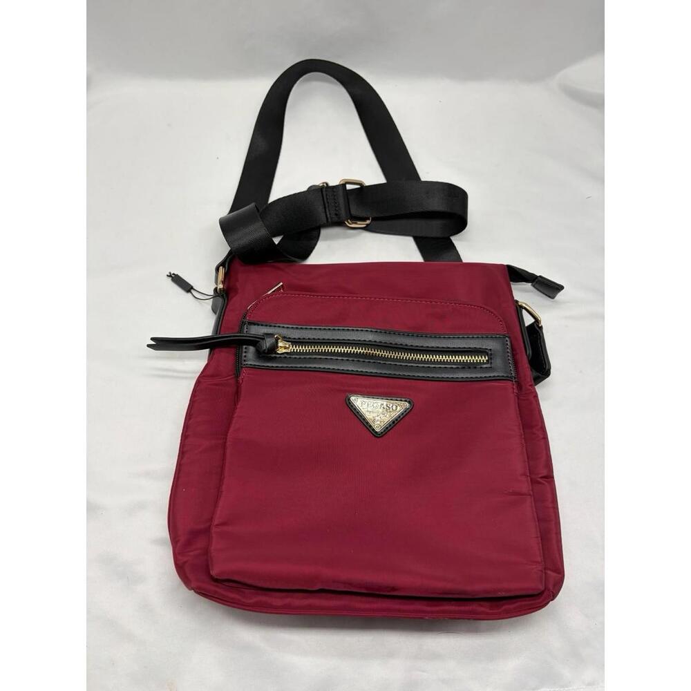 Pegaso Shoulder Bag Purse Tote Nylon Wine Red Color